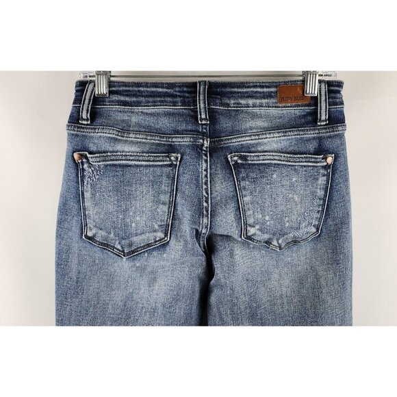 Judy Blue Jeans Womens 7/28 Blue Distressed Boyfriend Fit Button Fly JB2169LT - Picture 11 of 13